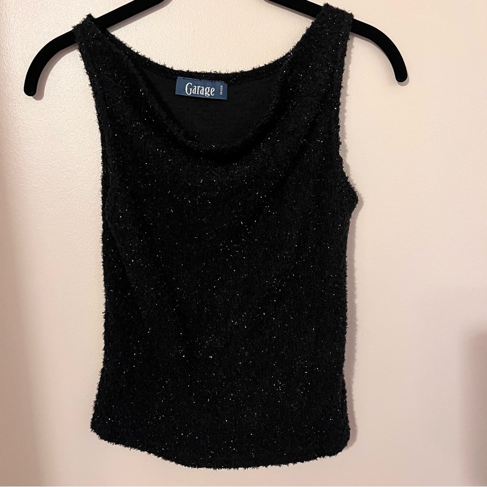 Y2K Fuzzy Sparkle Cowl Neck Top